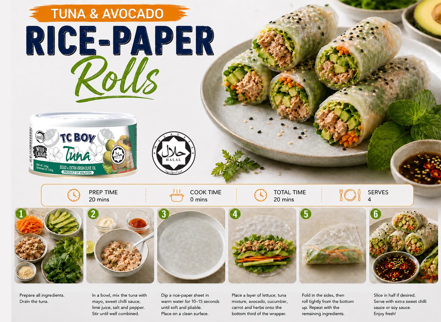 Tuna & Avocado Rice Paper Rolls